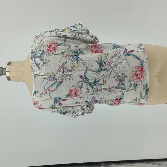 Buffalo Floral Tie Top White Pink M bohemian casual cottagecore spring summer - Picture 2 of 8